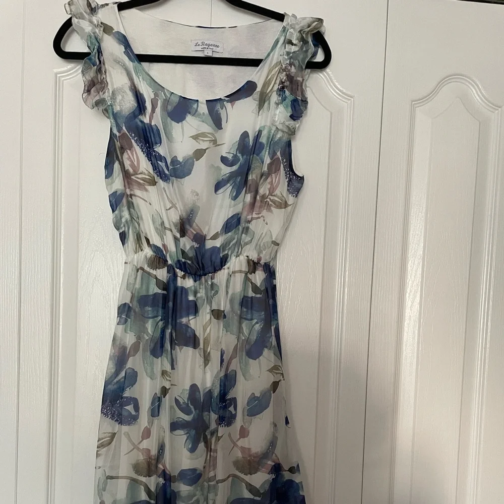 Le Raganne Blue and White Scoop Neck Maxi Sundress - Picture 1 of 11